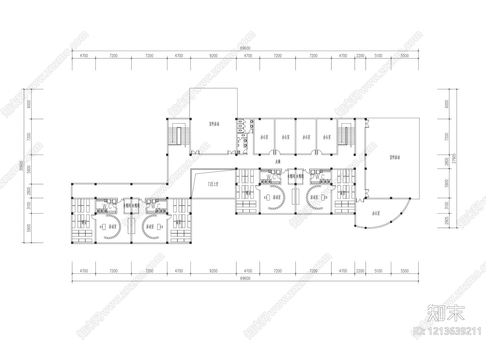 现代简约幼儿园建筑cad施工图下载【ID:1213639211】