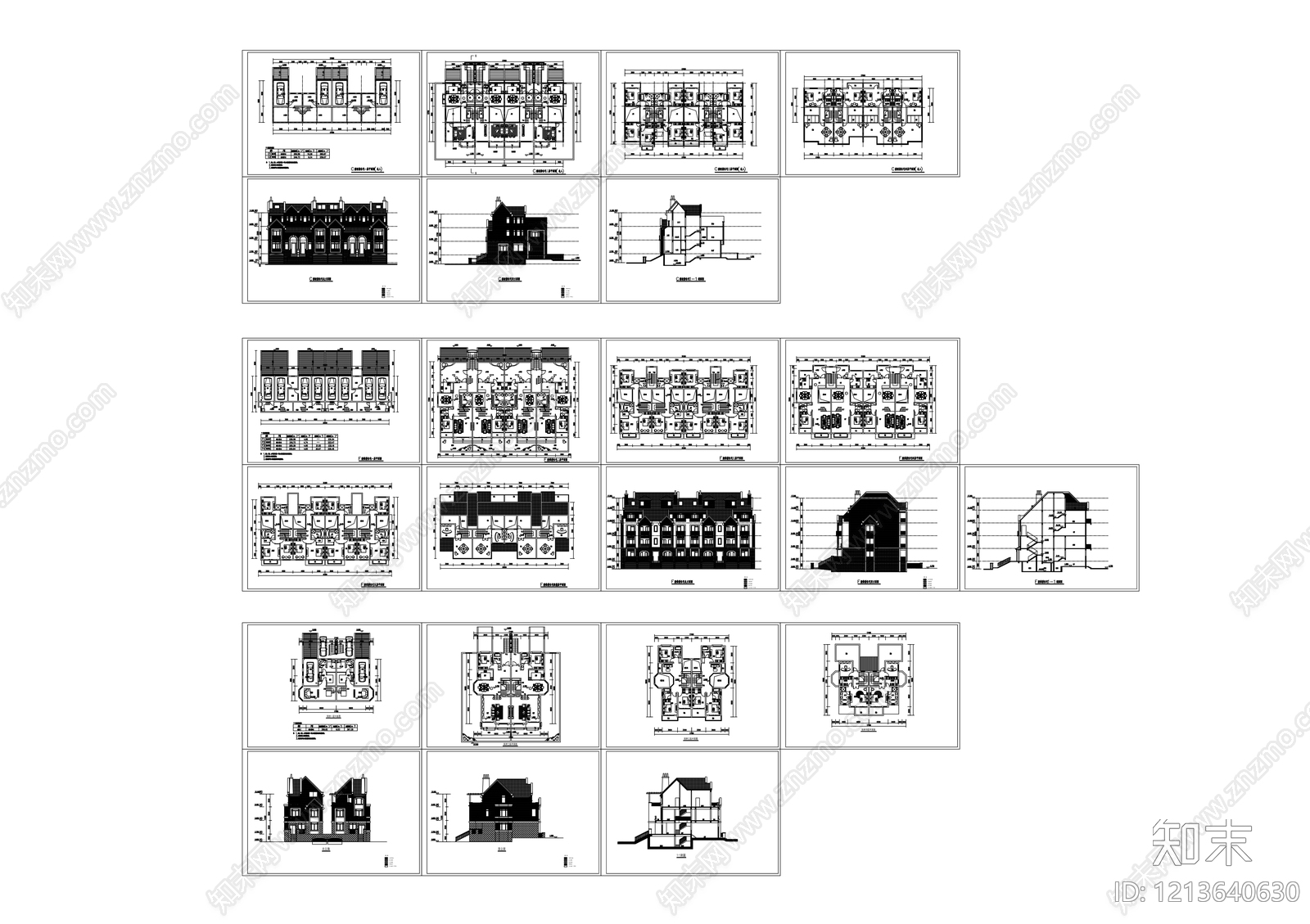 联排住宅cad施工图下载【ID:1213640630】