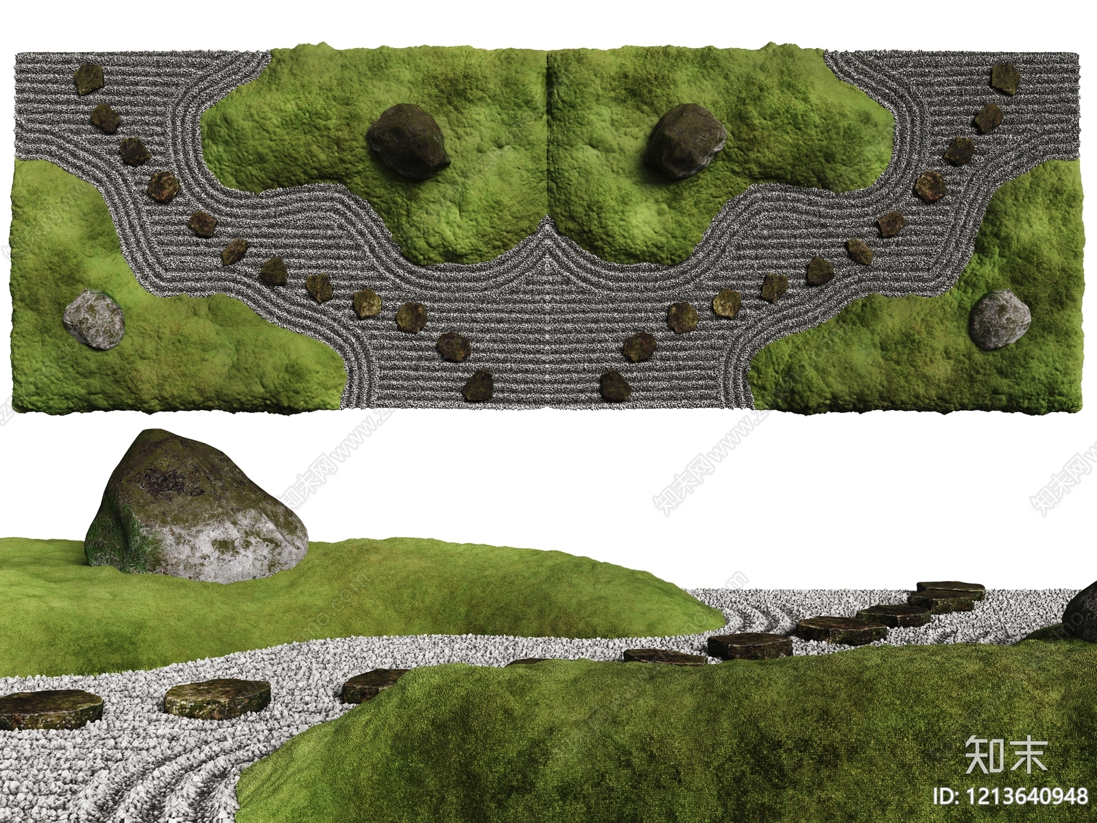 日式枯山水石头3D模型下载【ID:1213640893】