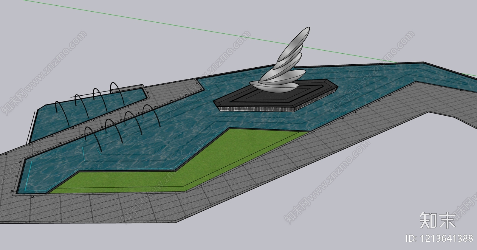 新中式喷泉SU模型下载【ID:1213641388】