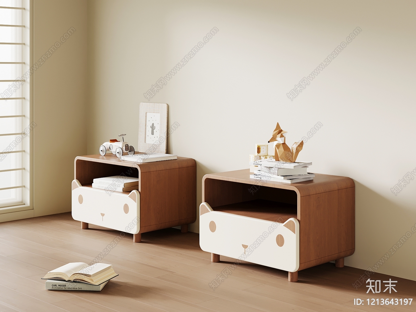日式原木储物柜3D模型下载【ID:1213643197】