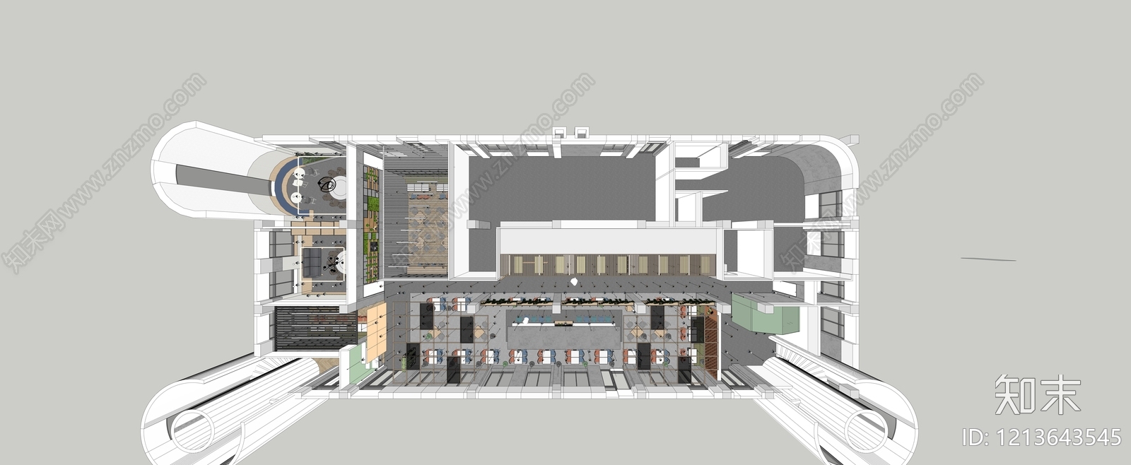 工业风混搭学生食堂SU模型下载【ID:1213643545】