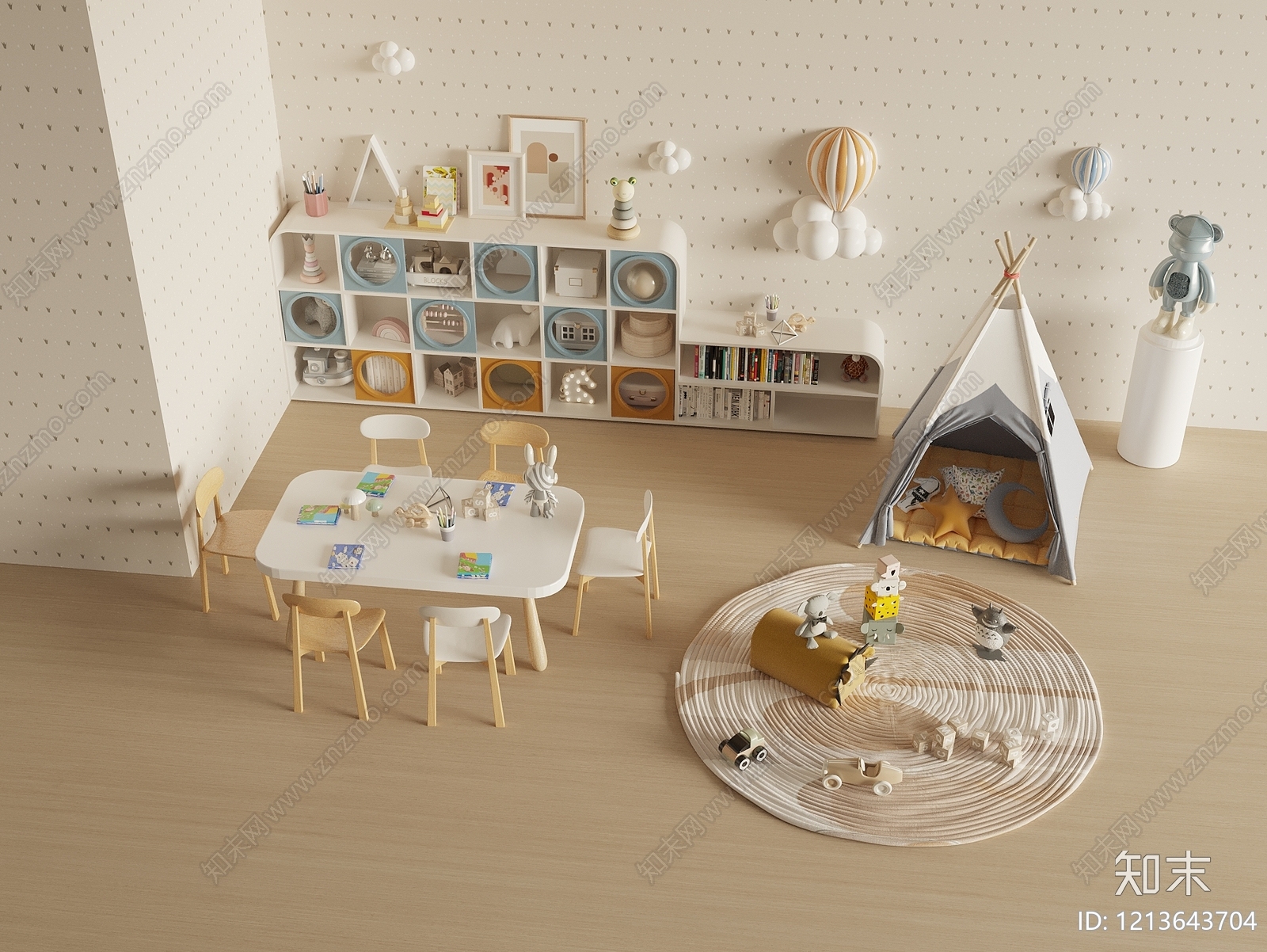 奶油风儿童玩具房SU模型下载【ID:1213643704】