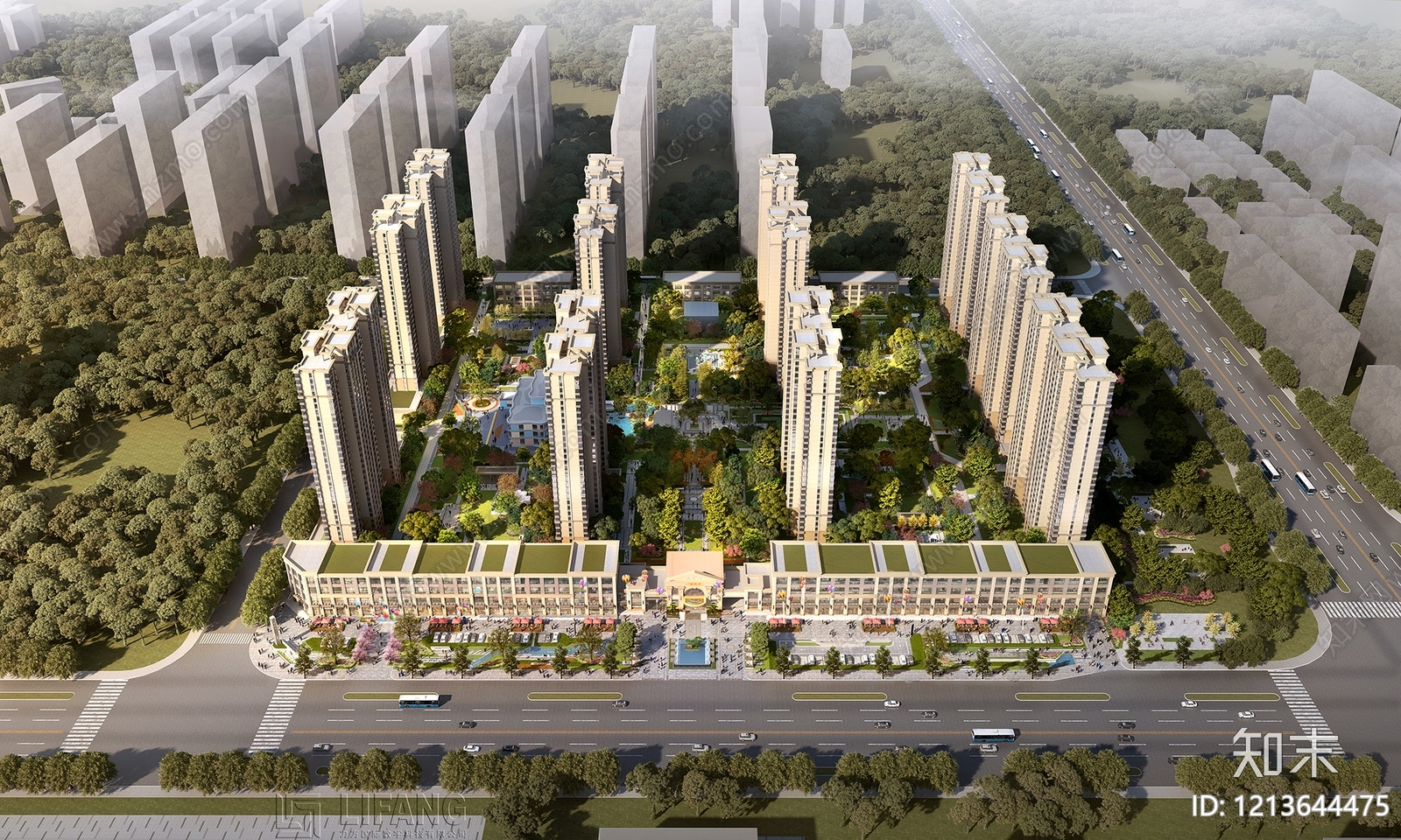 现代主义高层住宅3D模型下载【ID:1213644475】