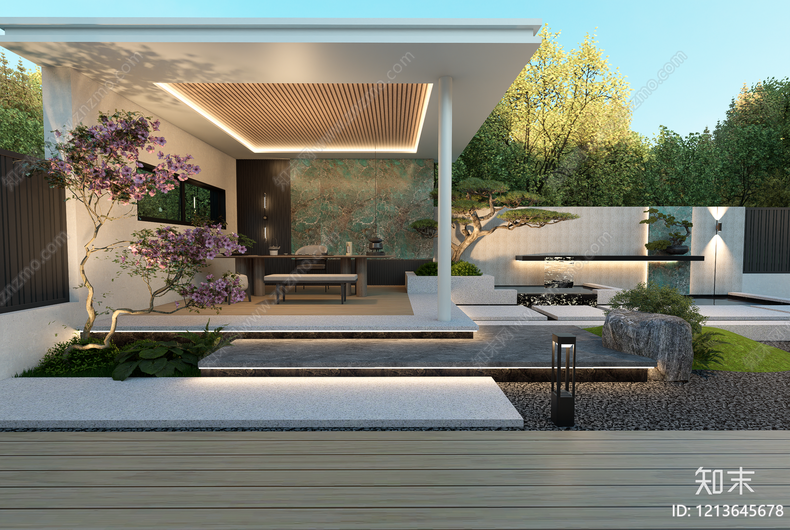 新中式景观别墅庭院SU模型下载【ID:1213645678】