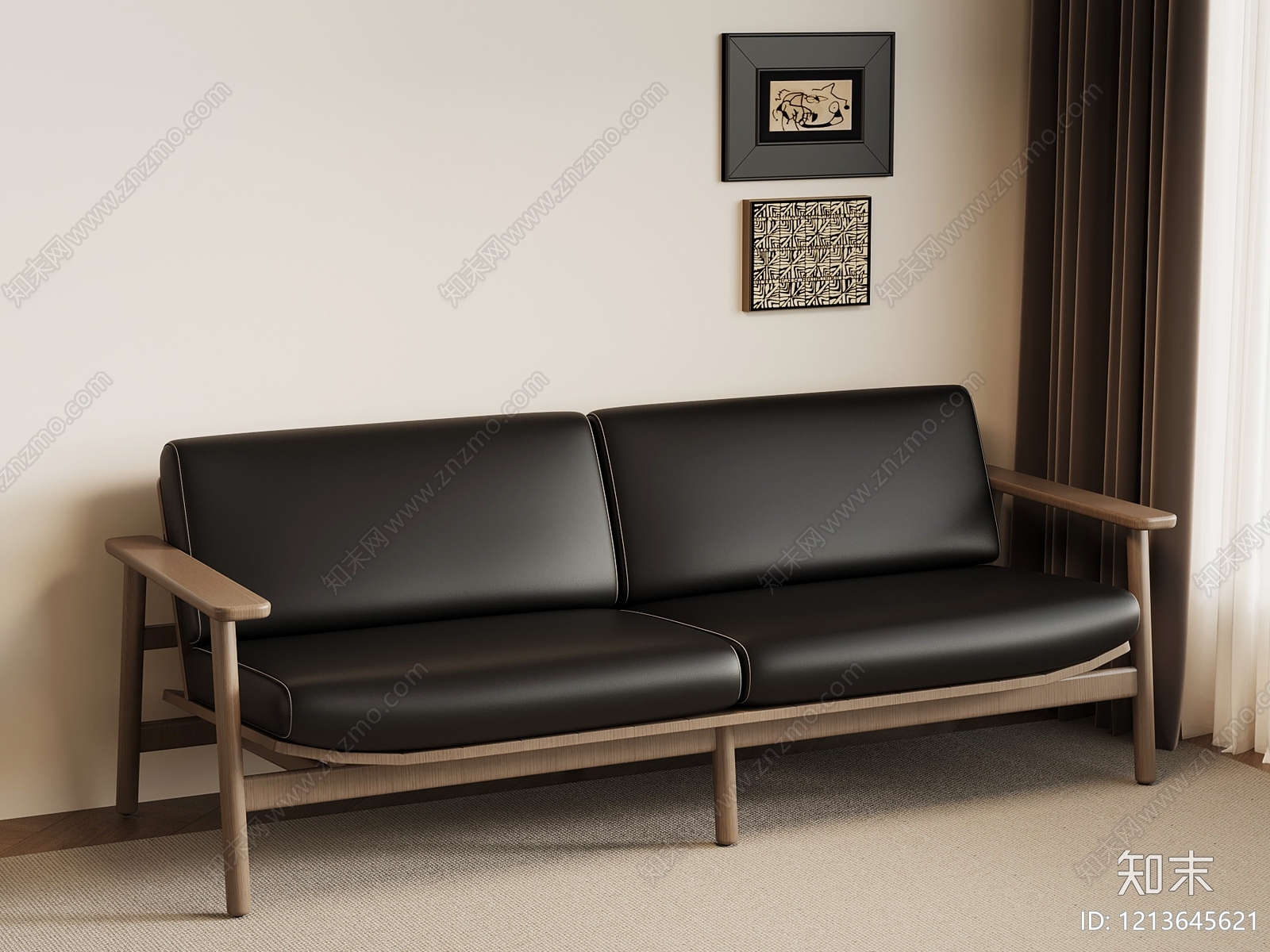日式双人沙发3D模型下载【ID:1213645621】