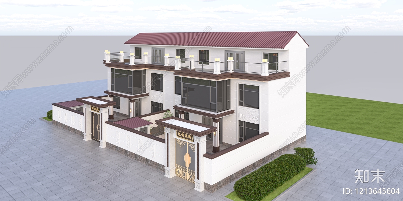 新中式联排别墅3D模型下载【ID:1213645604】