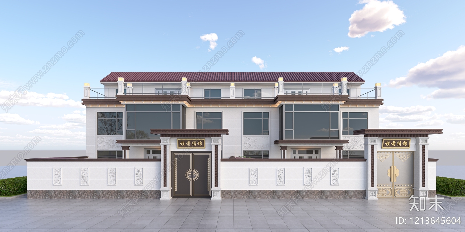 新中式联排别墅3D模型下载【ID:1213645604】