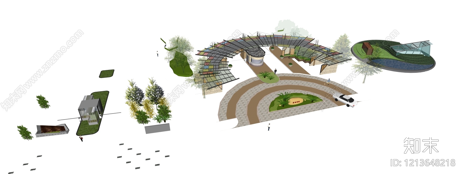 现代主义景观入口大门SU模型下载【ID:1213648218】