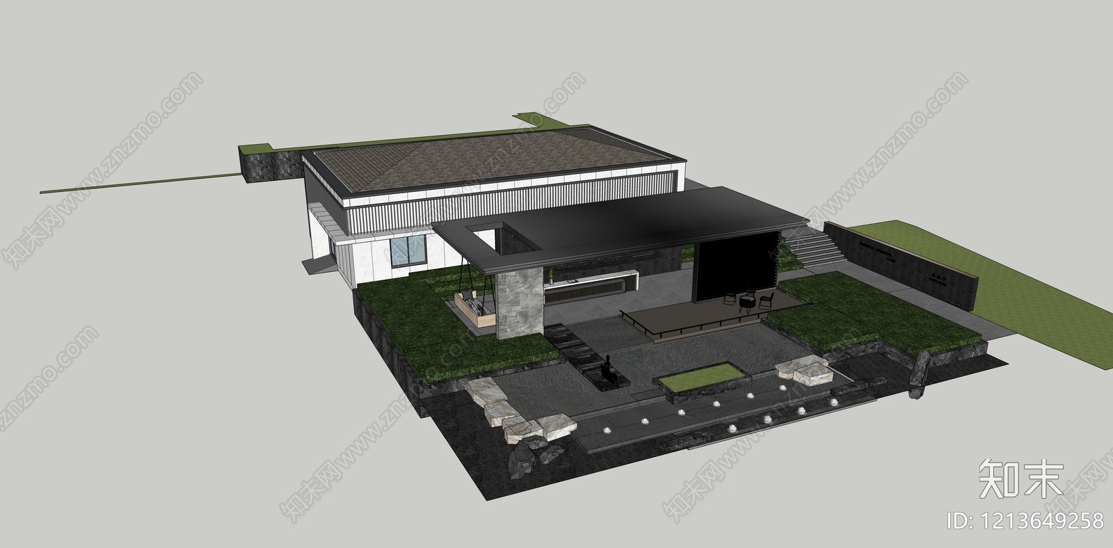 现代极简售楼处建筑SU模型下载【ID:1213649258】