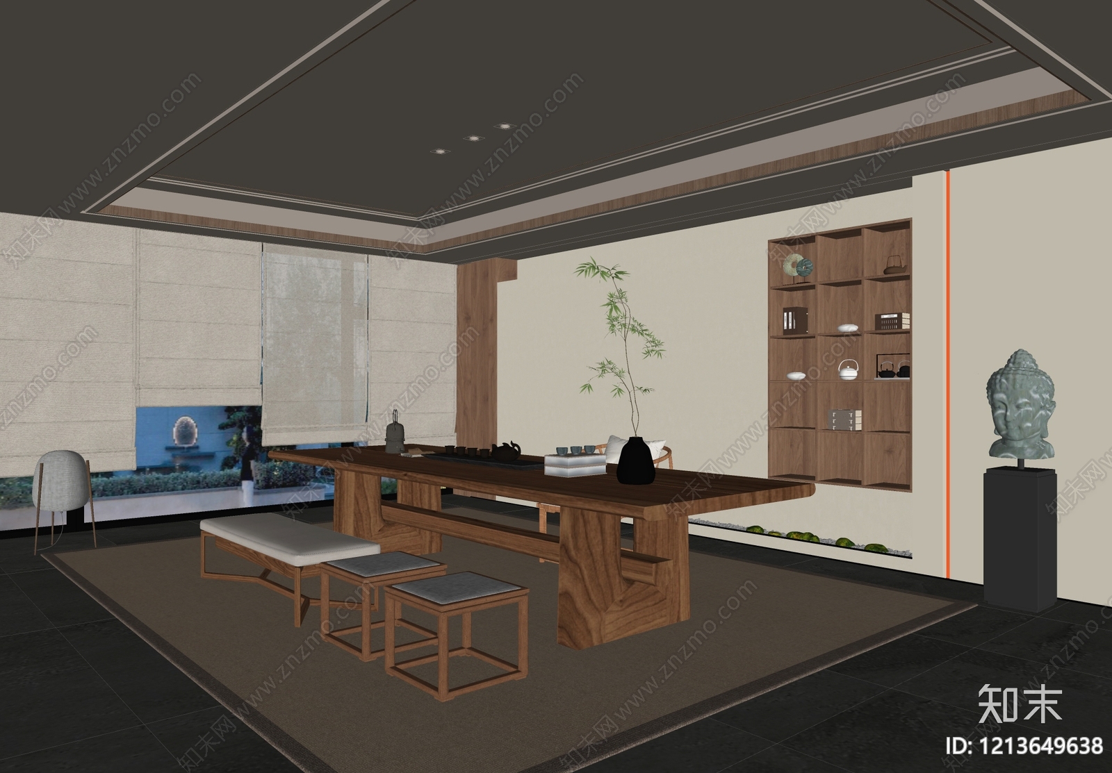 新中式茶室SU模型下载【ID:1213649638】