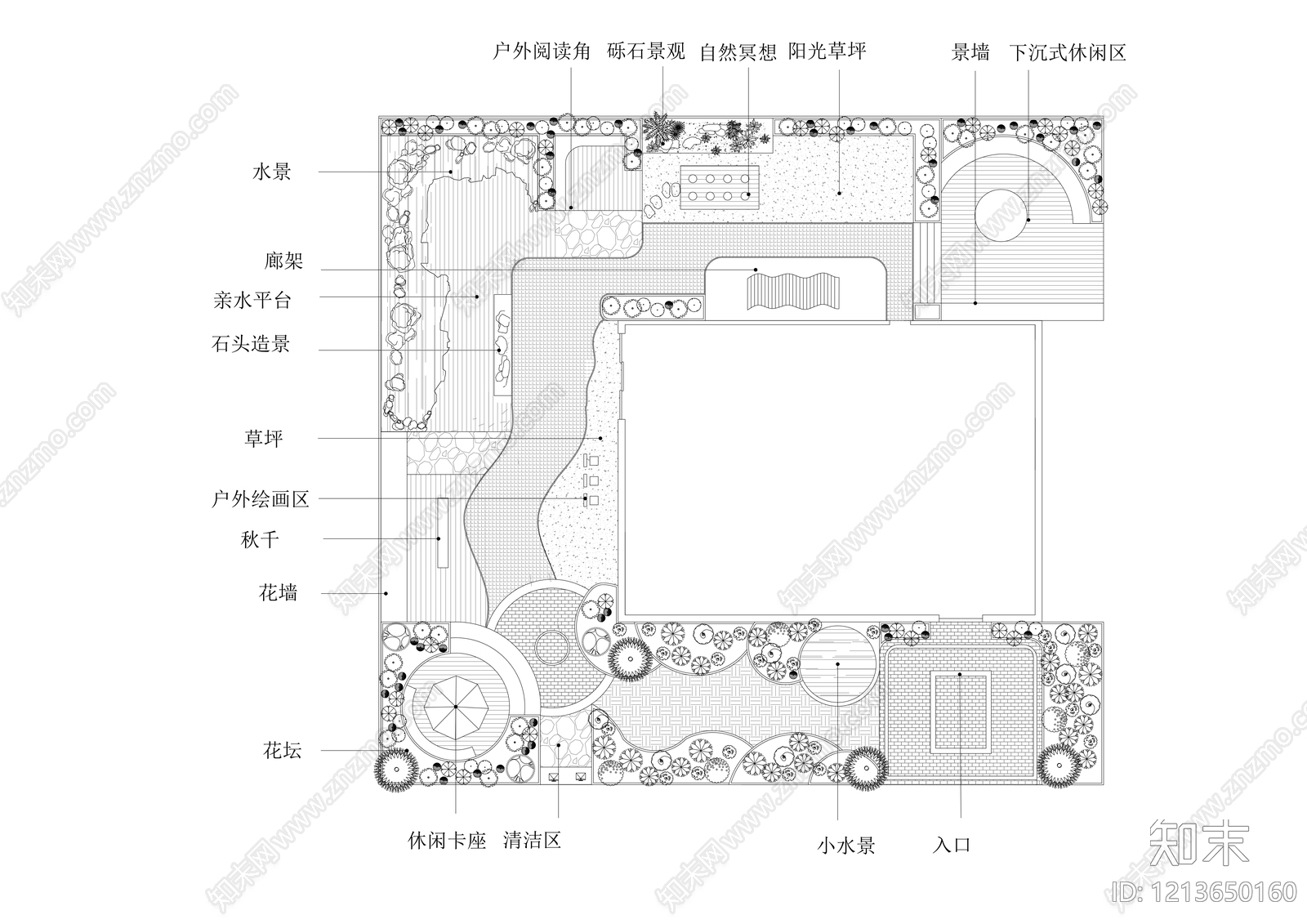 现代简约庭院cad施工图下载【ID:1213650160】