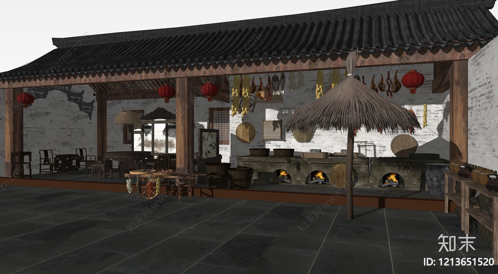 新中式餐饮建筑SU模型下载【ID:1213651520】