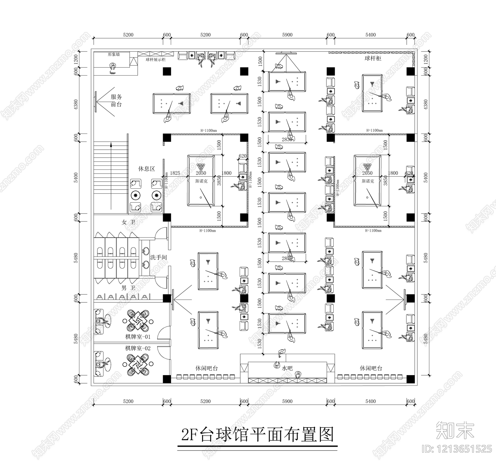 现代台球厅施工图下载【ID:1213651525】