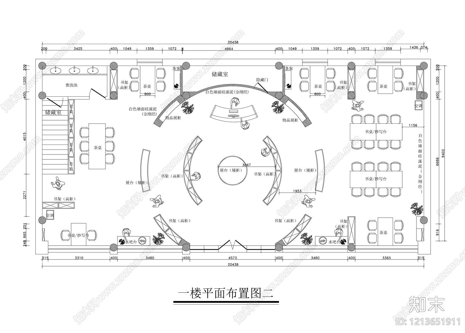 现代图书馆cad施工图下载【ID:1213651911】