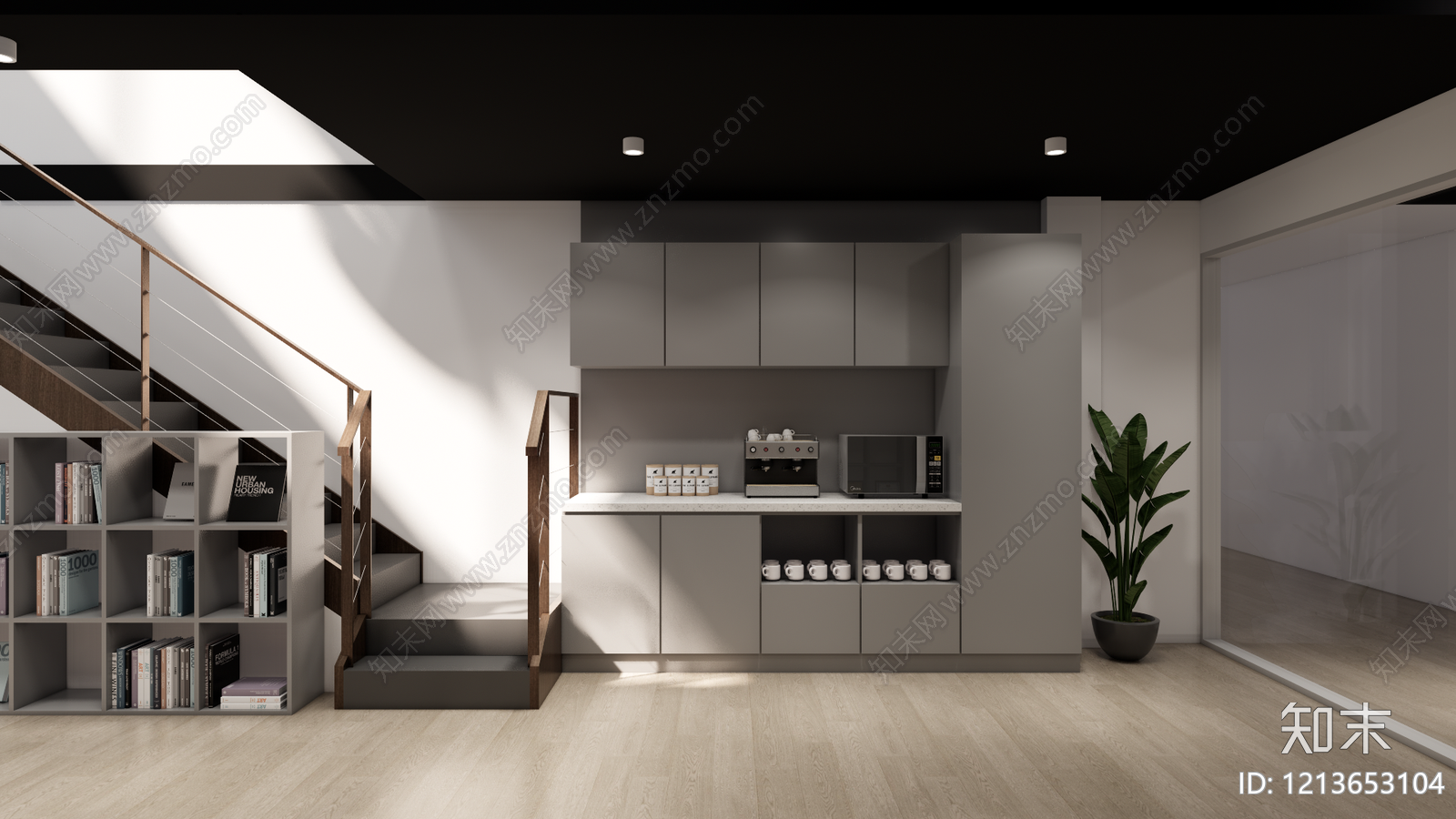 现代简约办公走廊SU模型下载【ID:1213653104】