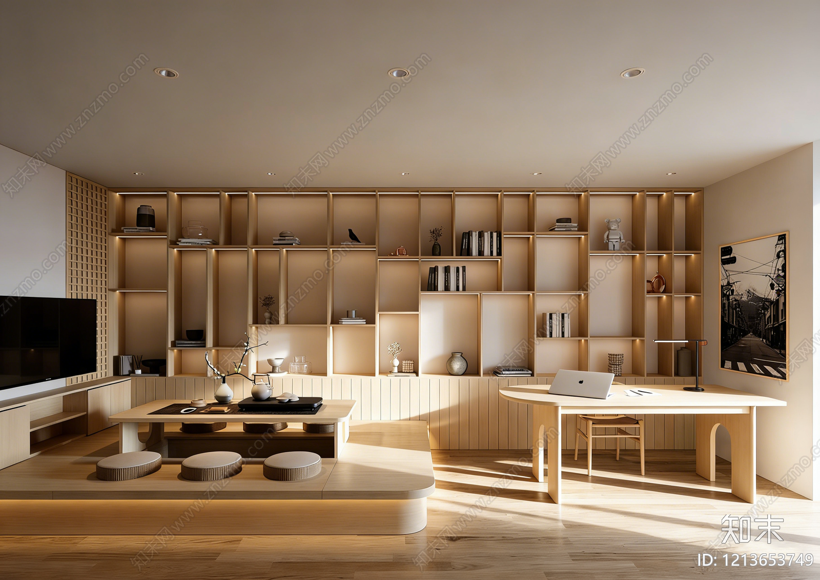 日式原木风茶室3D模型下载【ID:1213653749】