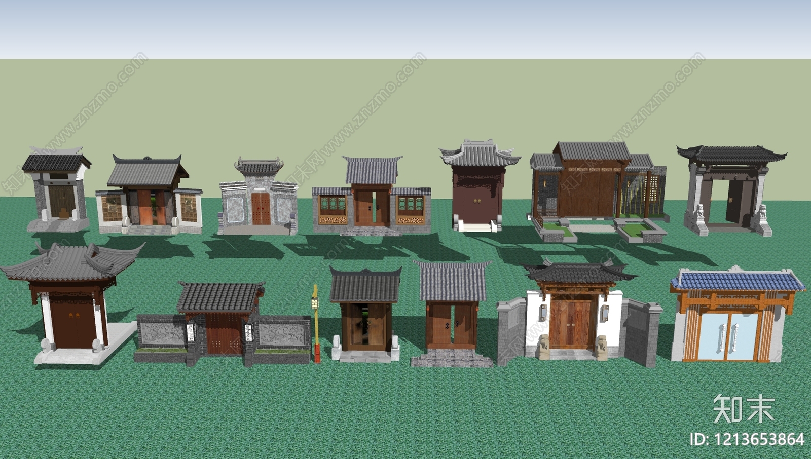 新中式入口大门SU模型下载【ID:1213653864】