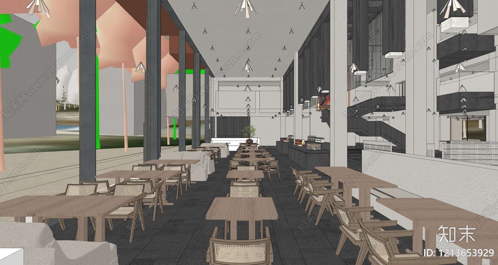 侘寂风酒店餐厅SU模型下载【ID:1213653929】