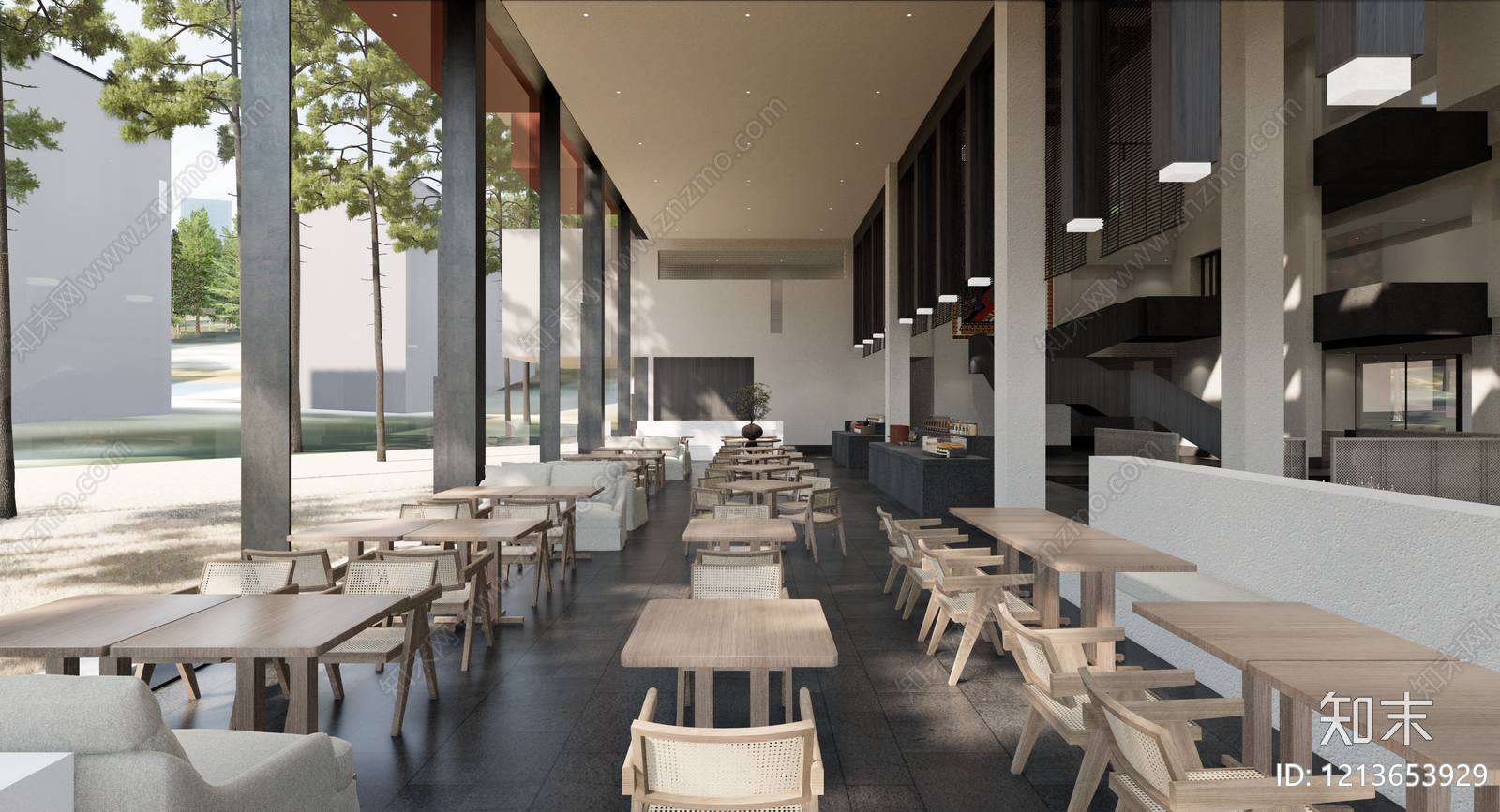 侘寂风酒店餐厅SU模型下载【ID:1213653929】