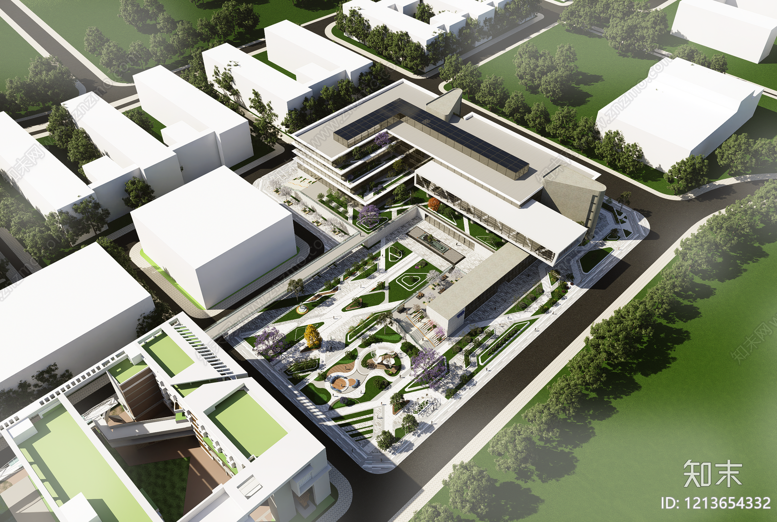 现代主义学校建筑SU模型下载【ID:1213654332】