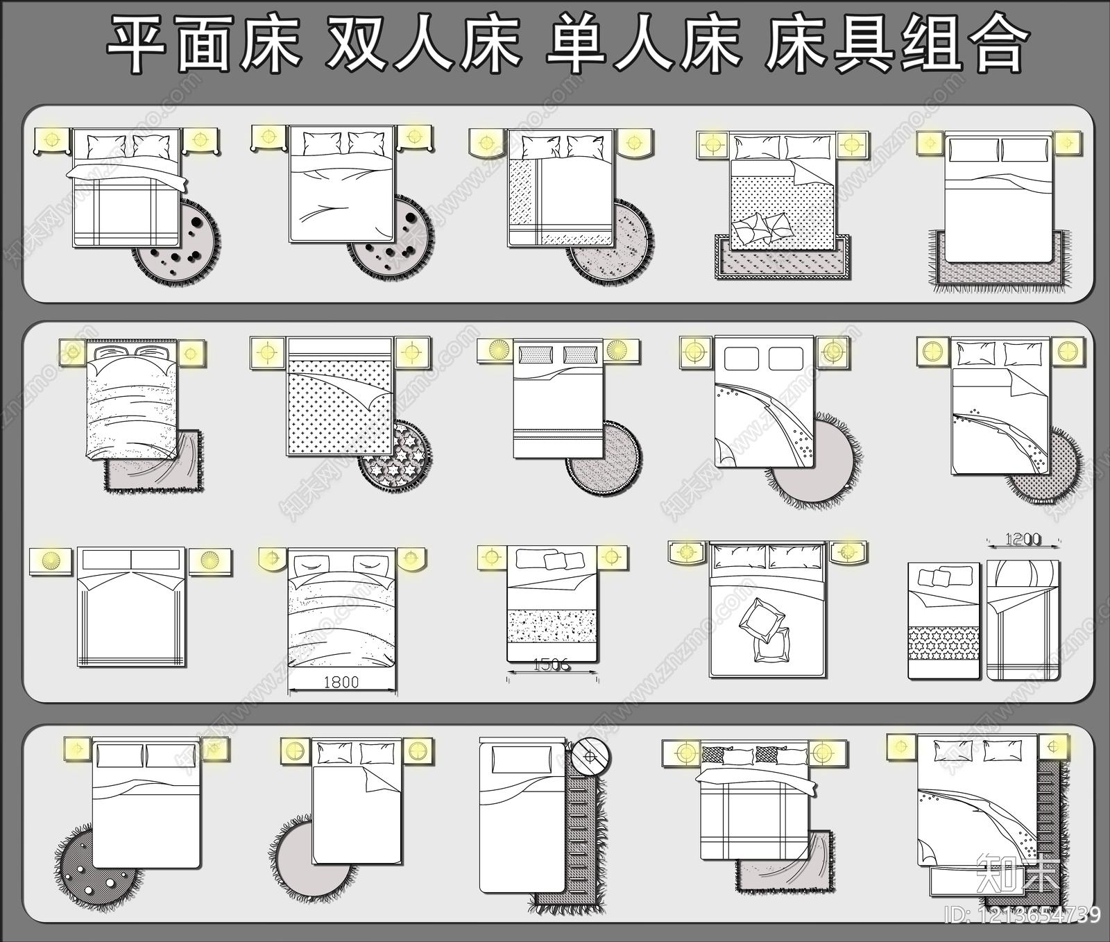 现代极简床施工图下载【ID:1213654739】