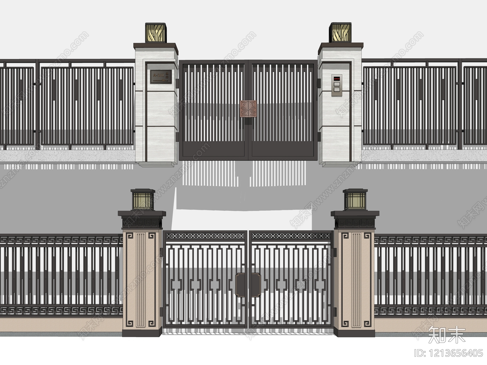 新中式庭院门SU模型下载【ID:1213656405】