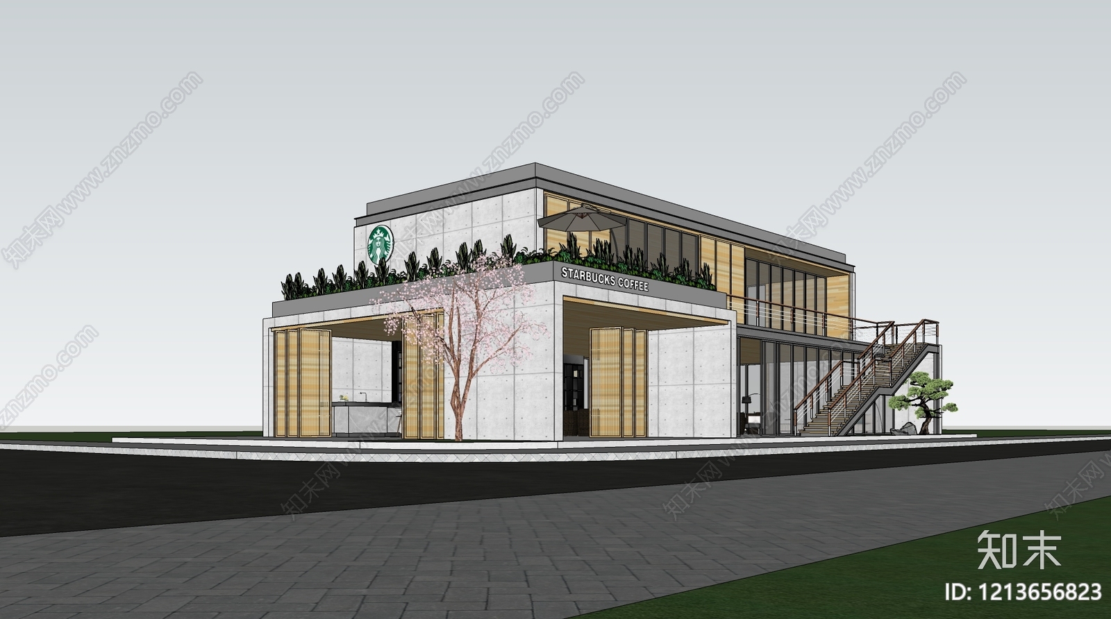 新中式餐饮建筑SU模型下载【ID:1213656823】