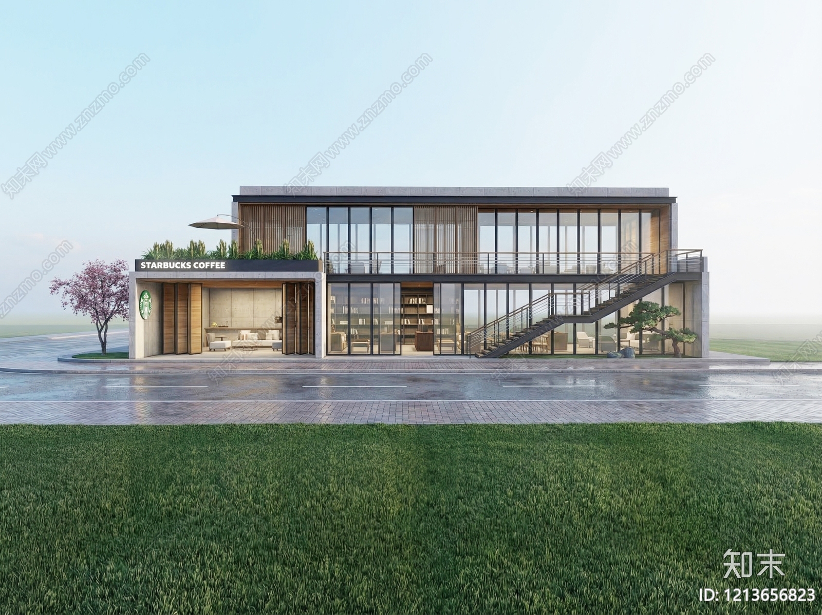新中式餐饮建筑SU模型下载【ID:1213656823】