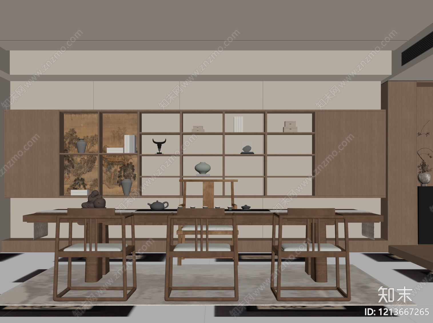 新中式茶室SU模型下载【ID:1213667265】