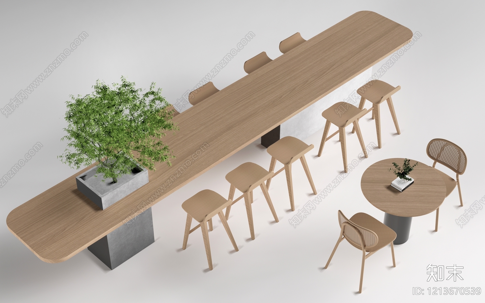原木风餐桌SU模型下载【ID:1213670539】