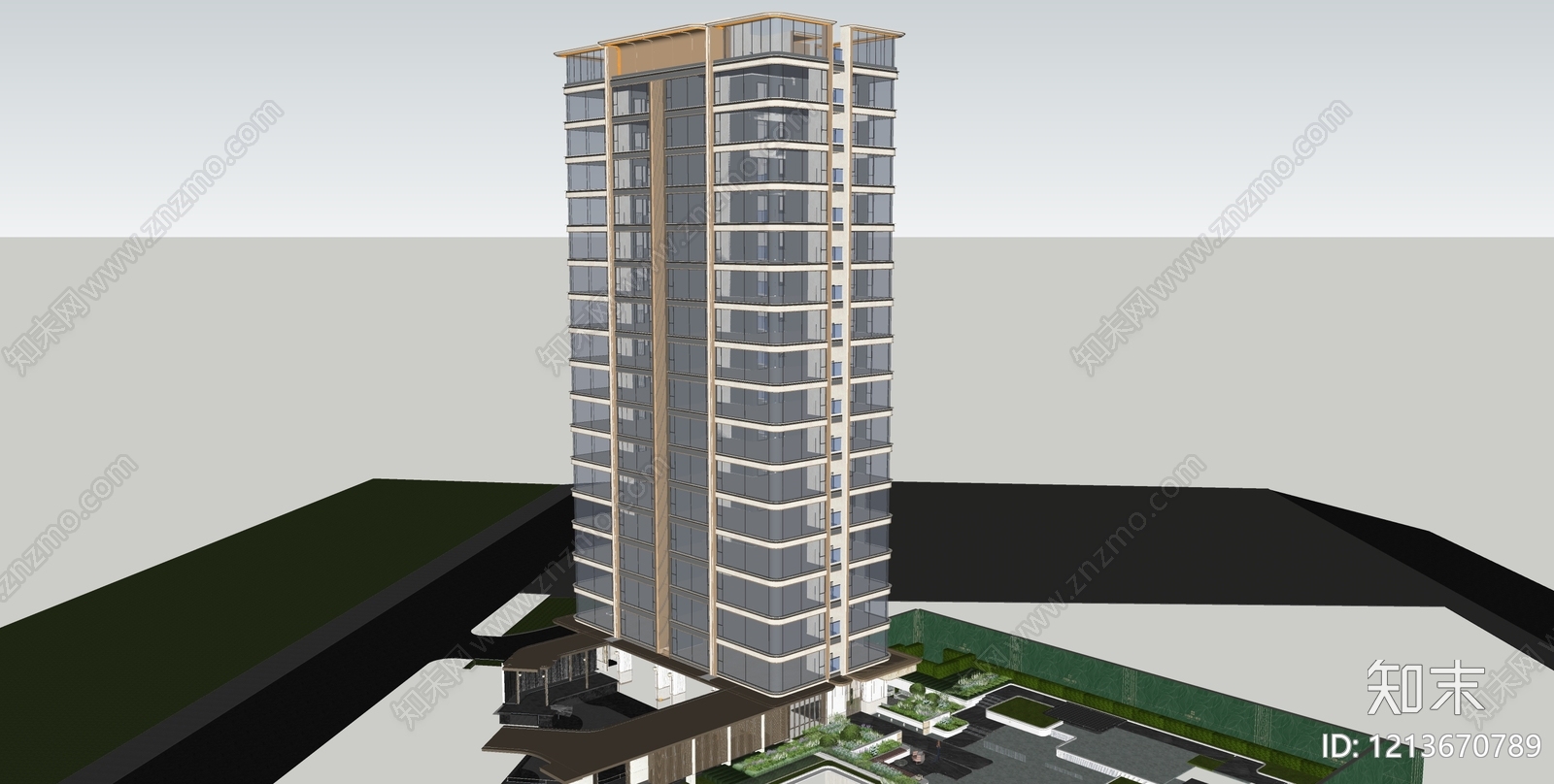 现代轻奢高层住宅SU模型下载【ID:1213670789】
