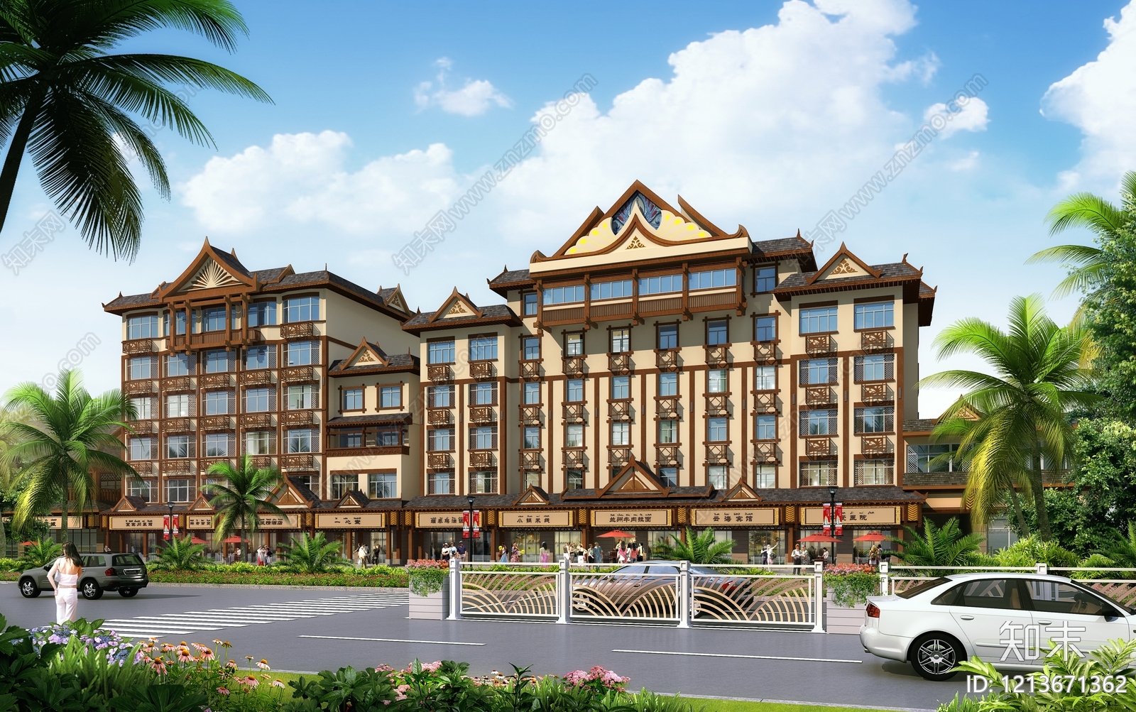 傣族建筑风格商业街SU模型下载【ID:1213671362】