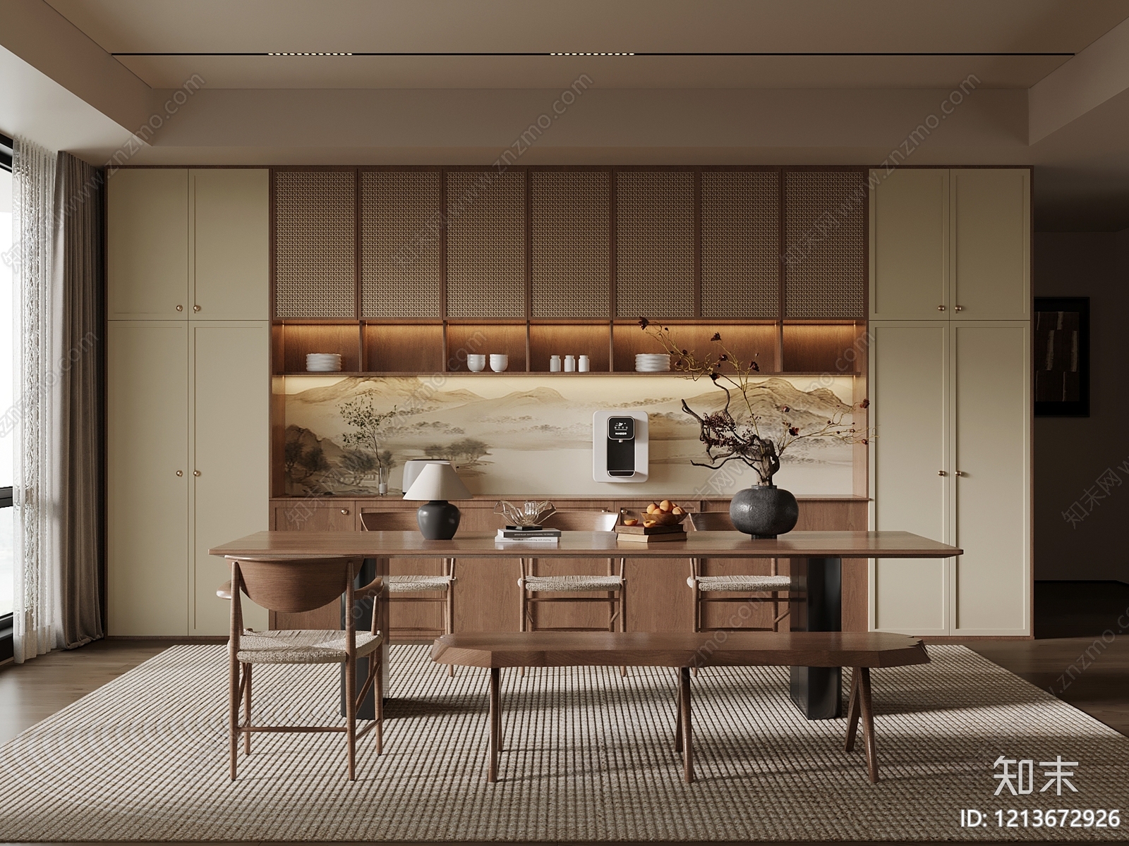 新中式家居餐厅SU模型下载【ID:1213672926】