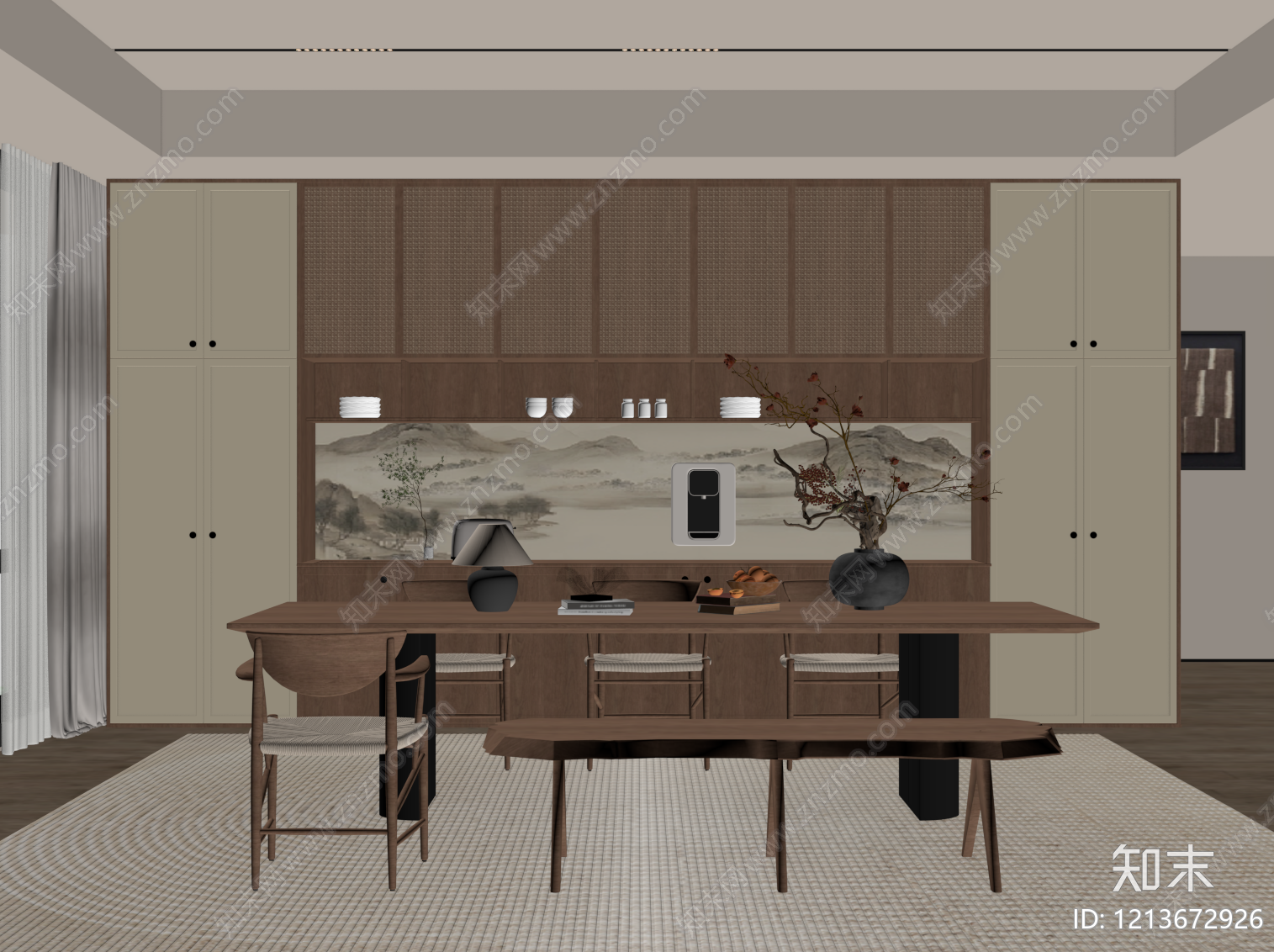 新中式家居餐厅SU模型下载【ID:1213672926】