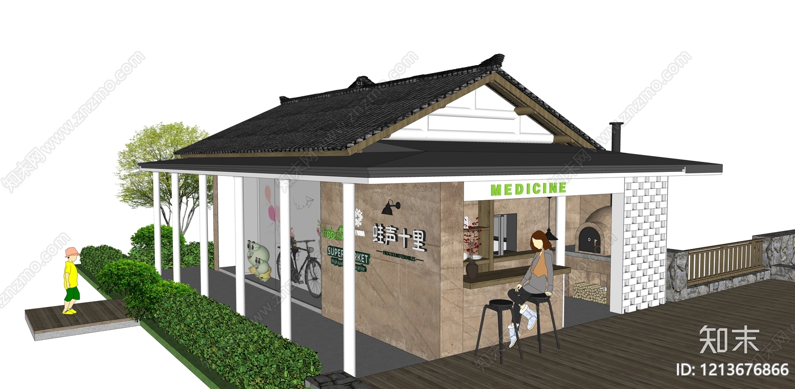 新中式小公建SU模型下载【ID:1213676866】