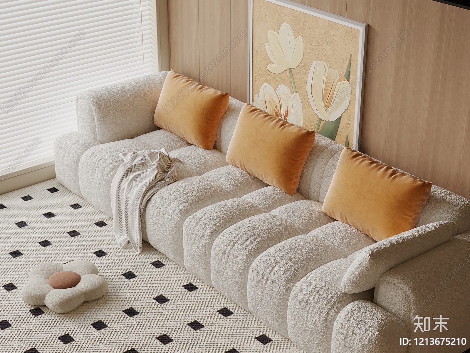 奶油风多人沙发3D模型下载【ID:1213675210】