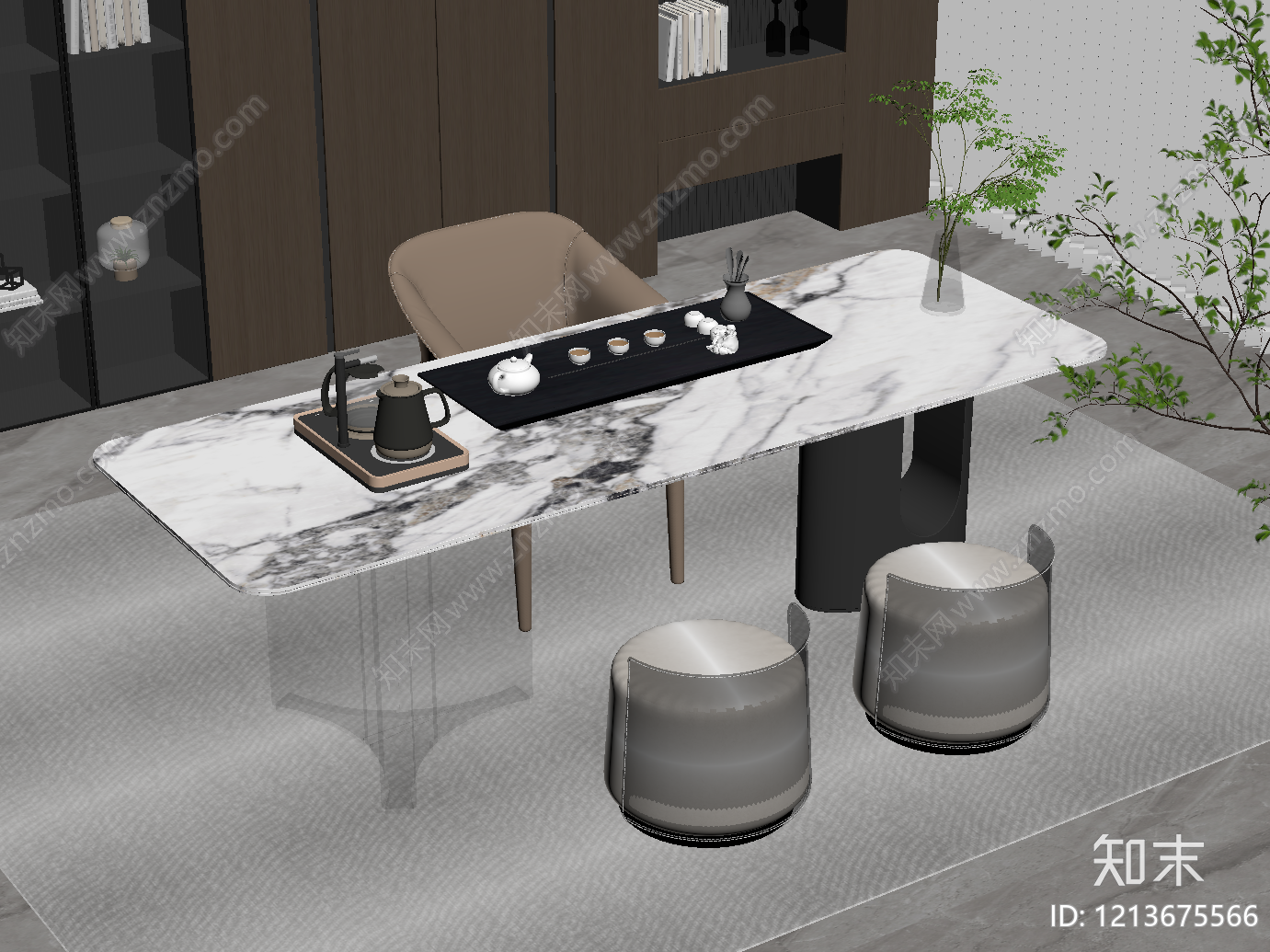 现代轻奢茶桌椅SU模型下载【ID:1213675566】