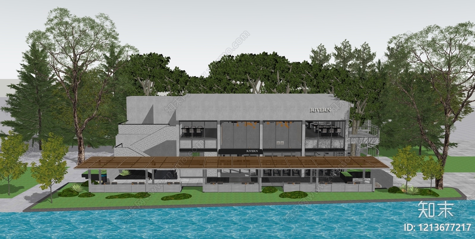 现代餐饮建筑SU模型下载【ID:1213677217】