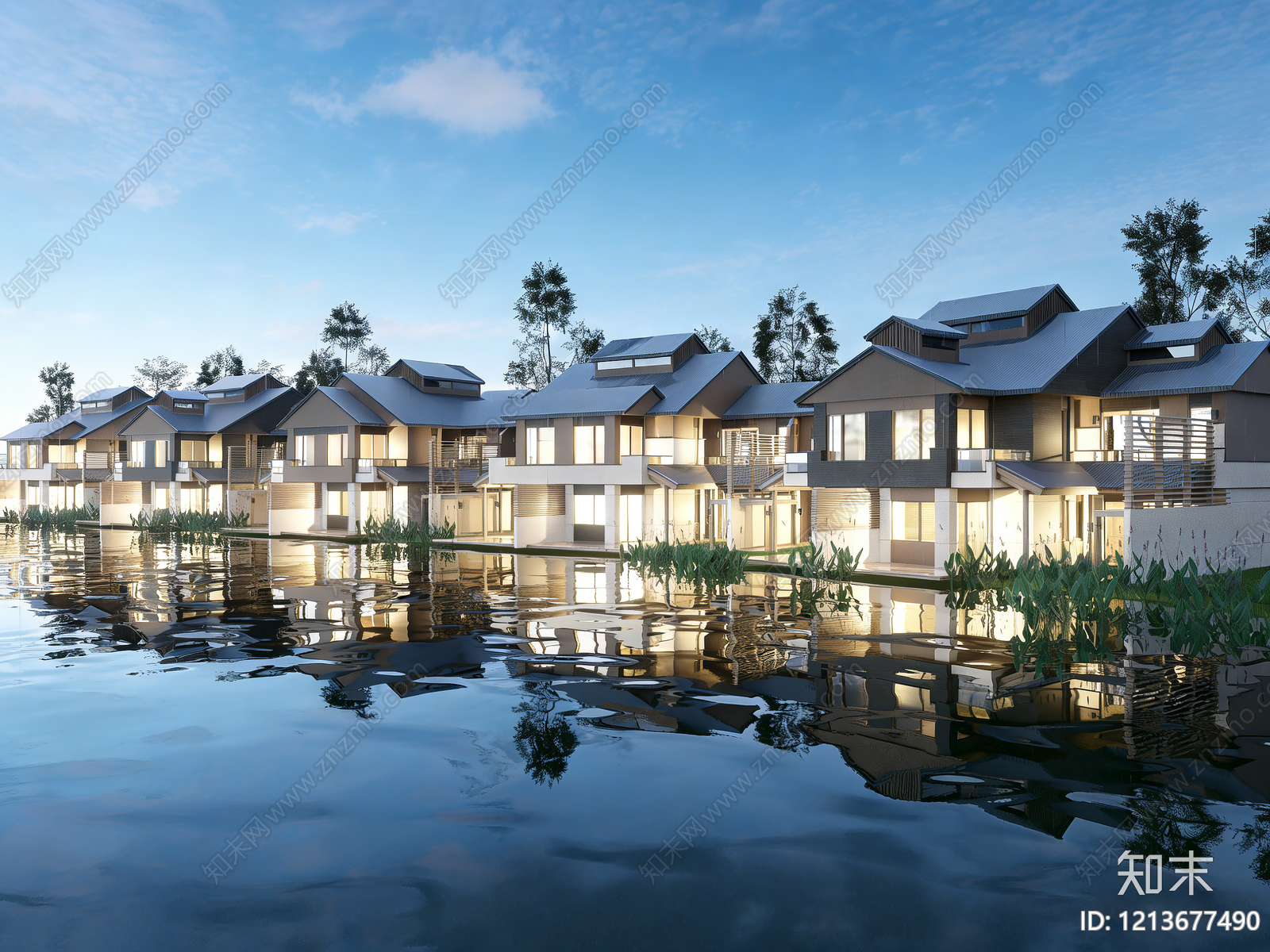 现代联排别墅SU模型下载【ID:1213677490】