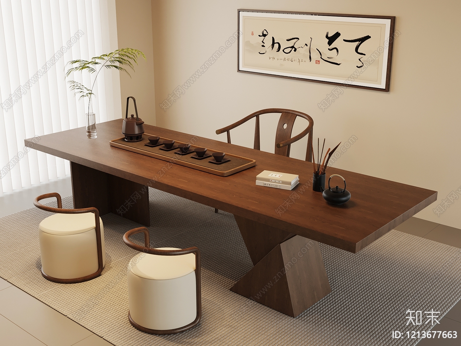 新中式茶桌椅SU模型下载【ID:1213677663】