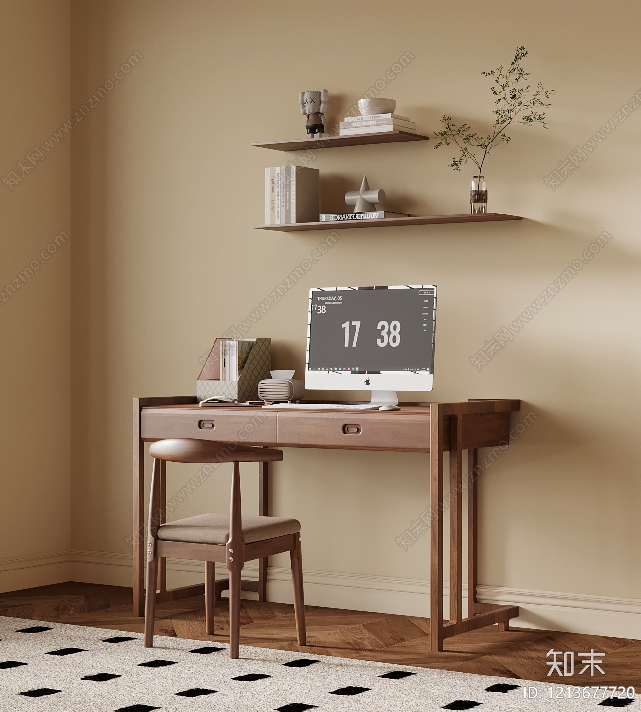 中古风书桌椅SU模型下载【ID:1213677720】