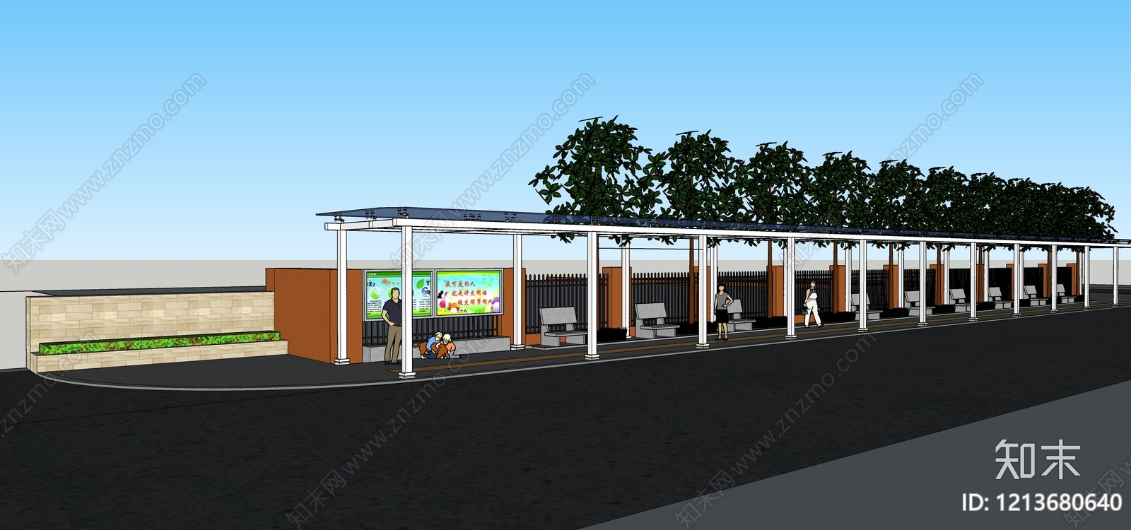 现代简约公交站台SU模型下载【ID:1213680640】