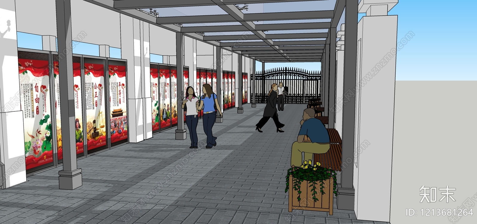 新中式连廊SU模型下载【ID:1213681264】