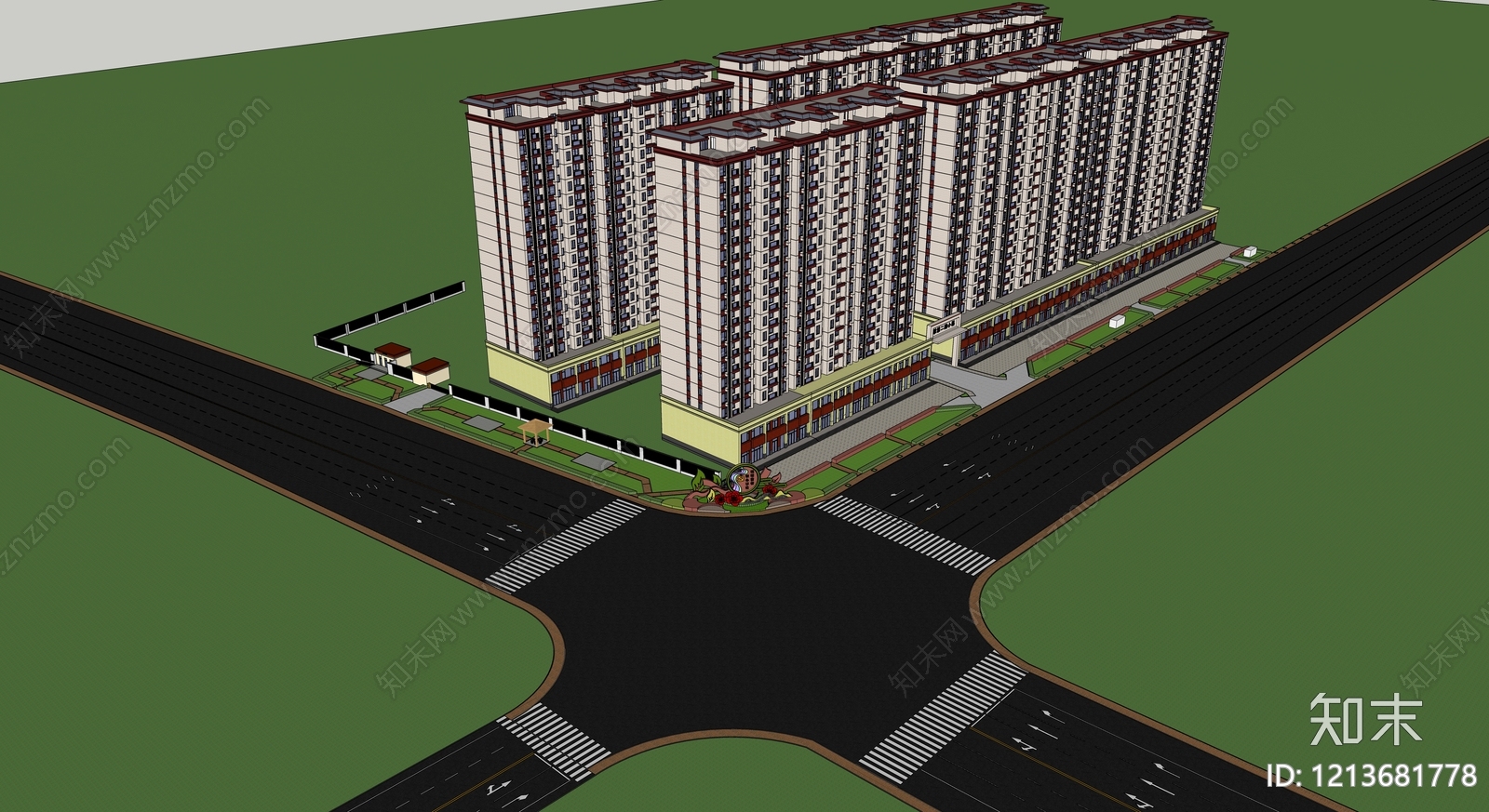 现代住宅区景观SU模型下载【ID:1213681778】
