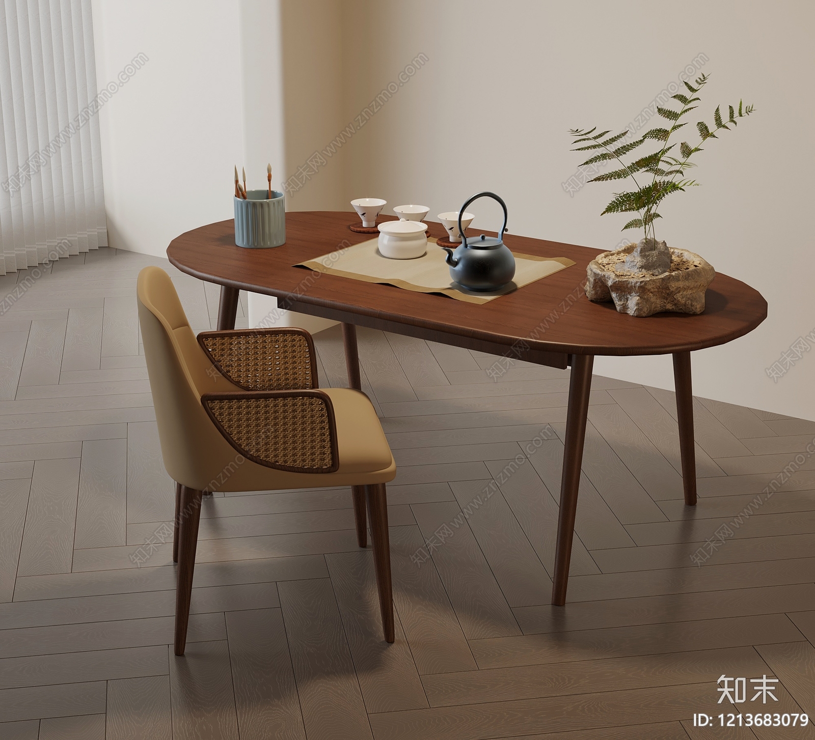 新中式书桌3D模型下载【ID:1213683079】