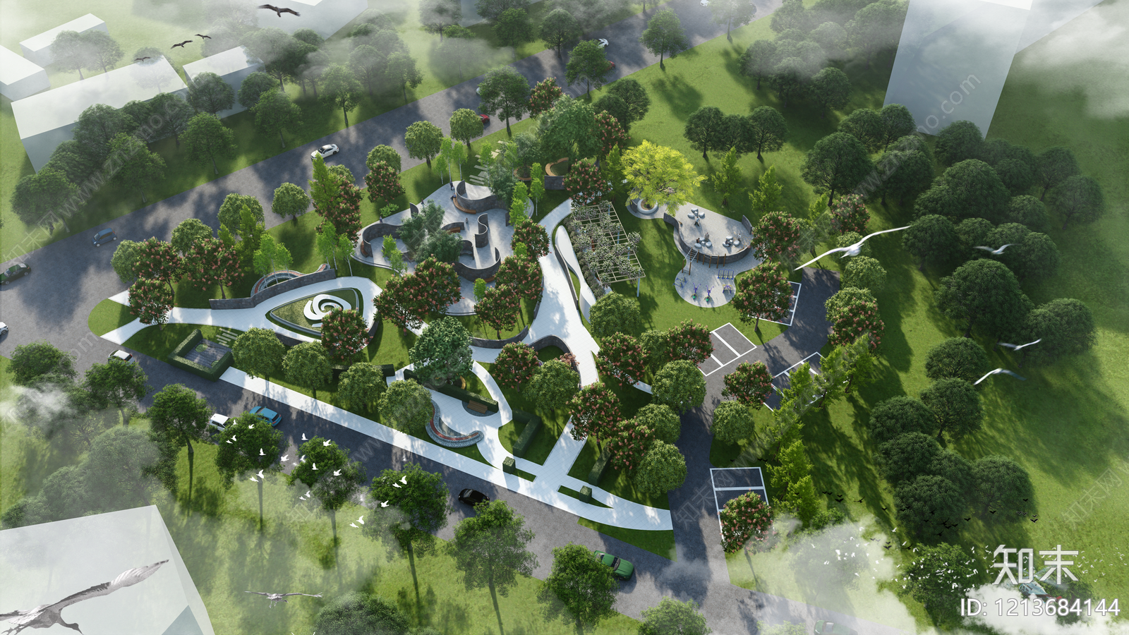 现代主义景观口袋公园SU模型下载【ID:1213684144】