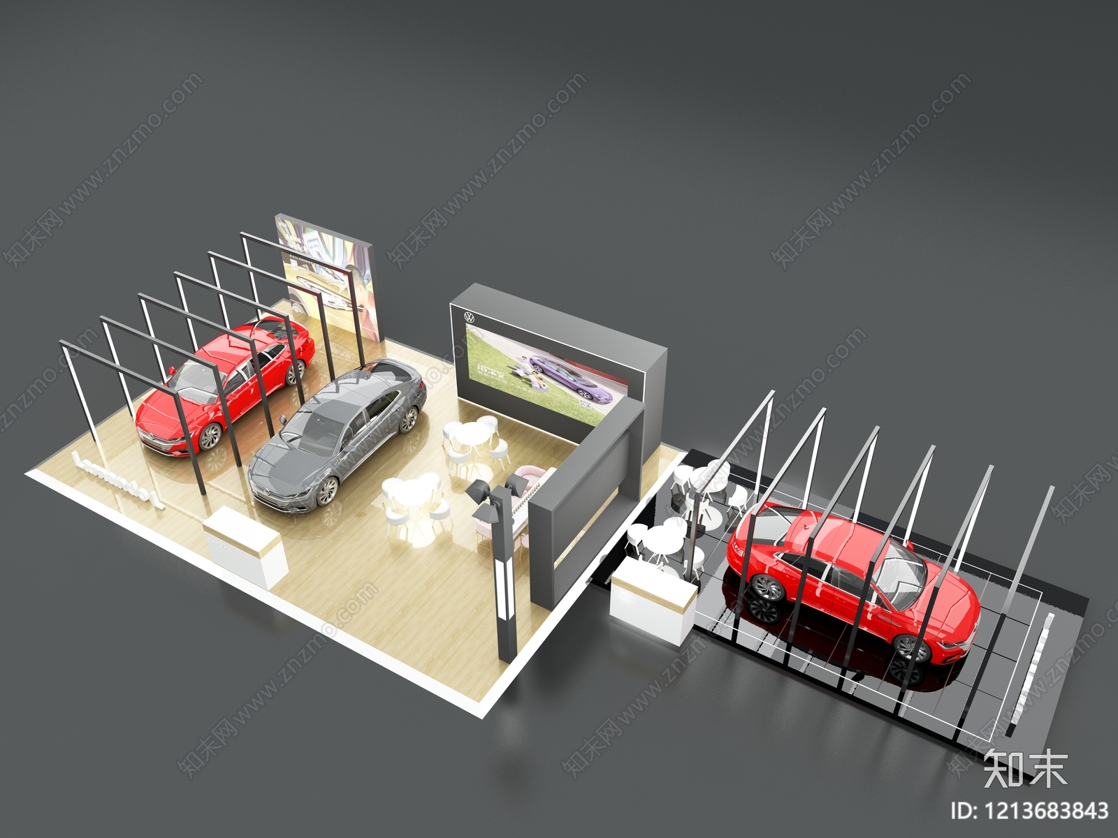 现代简约汽车展台3D模型下载【ID:1213683843】