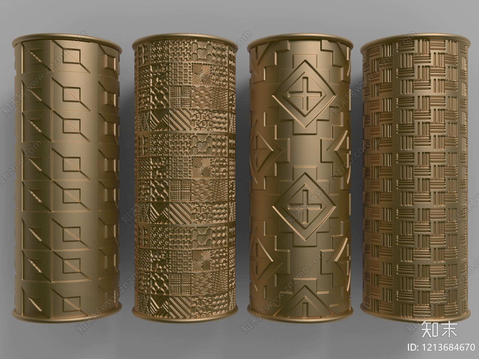 复古金属浮雕柱子3D模型下载【ID:1213684670】