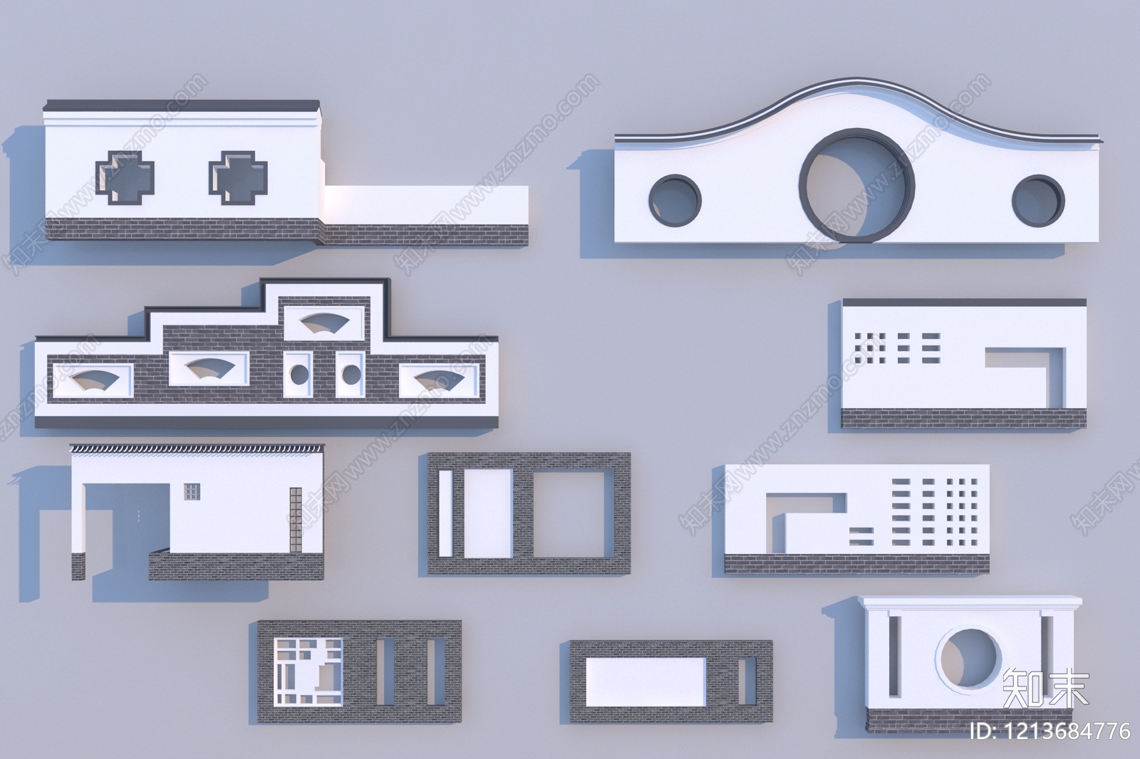 新中式文化墙3D模型下载【ID:1213684776】